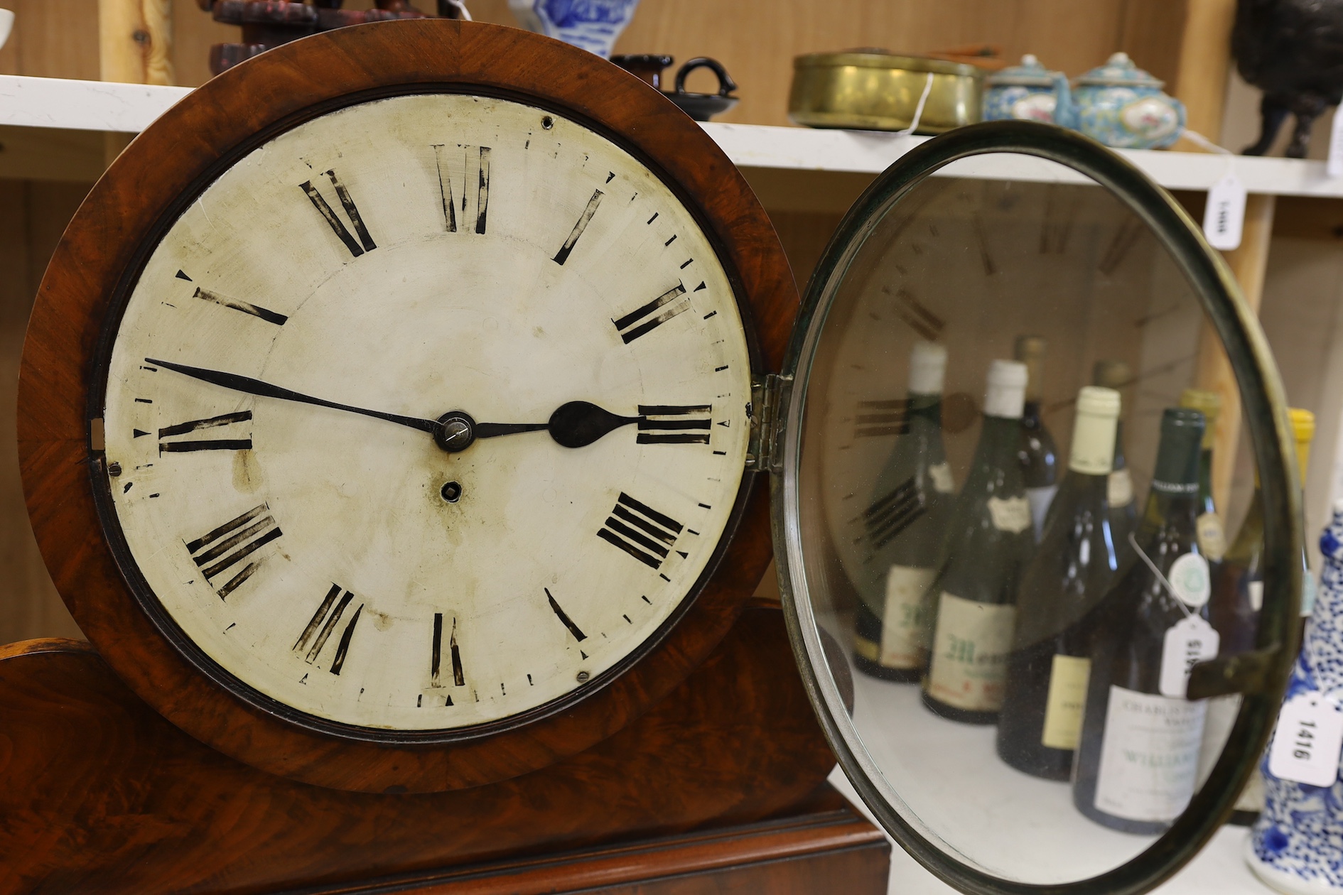 A late 19th century mahogany fusee mantel timepiece, 50cm. Condition - fair, not tested